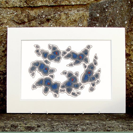 Original Abstract Coloured Pencil Drawing Grey Blue - Contours No.5