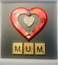 Handmade Mum Heart Frame – 12cm x 12cm Matt White Frame with Red Twine Decoupage