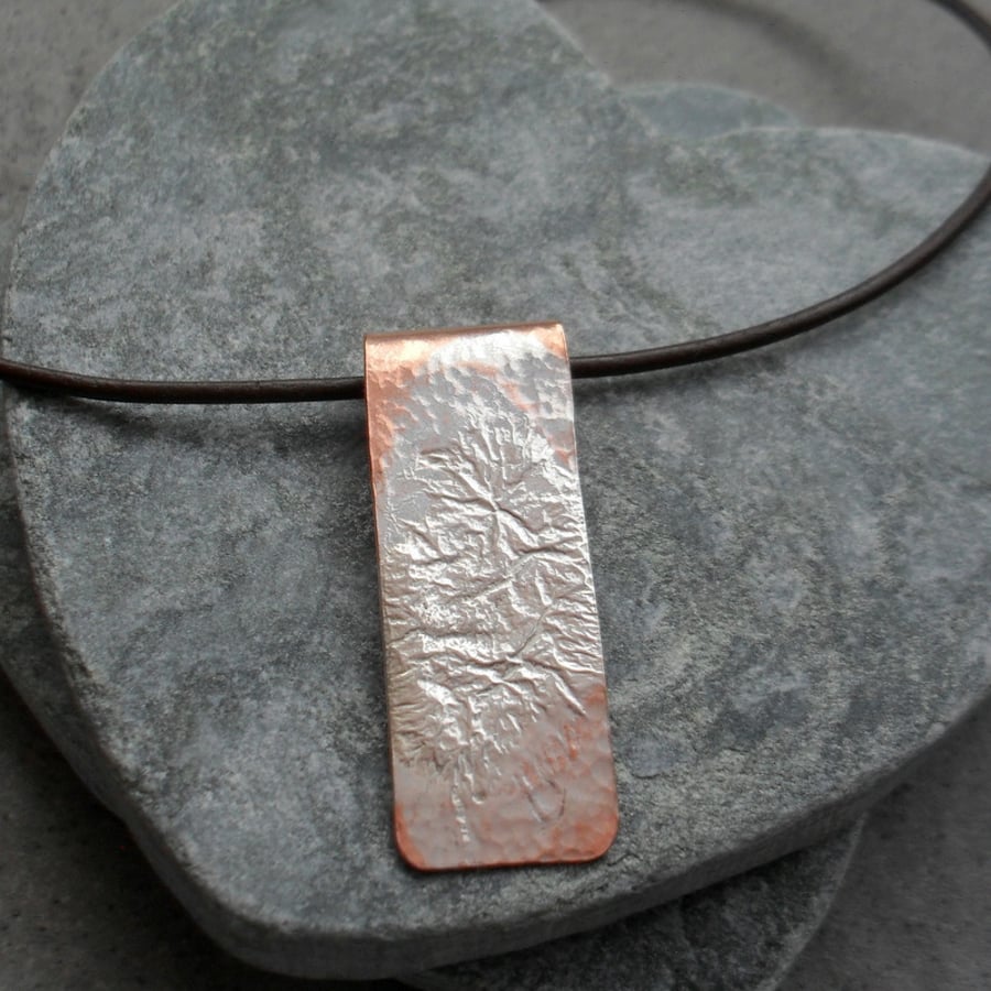   Copper Sterling Silver Bar Drop Pendant Sterling Silver Chain Or Leather Cord