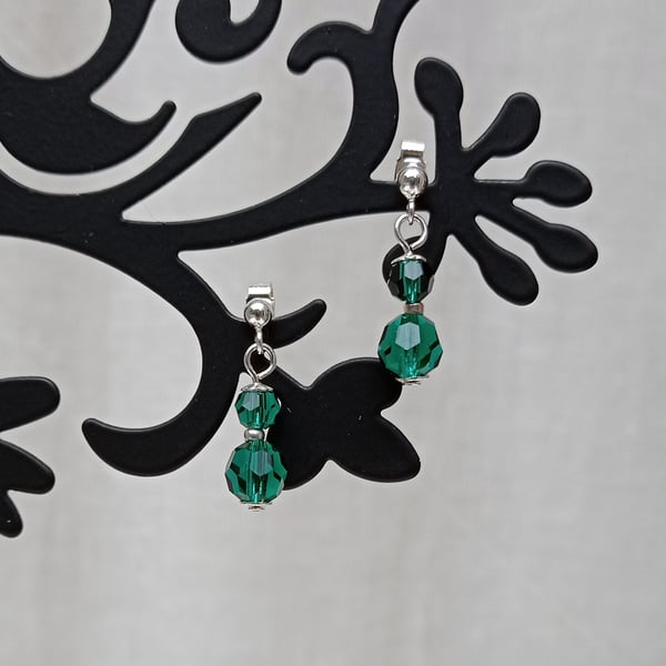 emerald crystal drop earrings, crystal beads, bead earrings, bead jewellery