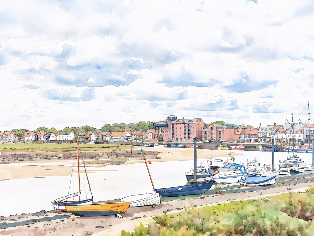 Wells-Next-The-Sea Greeting Card A5 Boats and Harbour View 