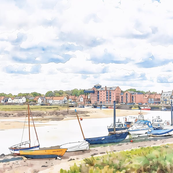 Wells-Next-The-Sea Greeting Card A5 Boats and Harbour View 