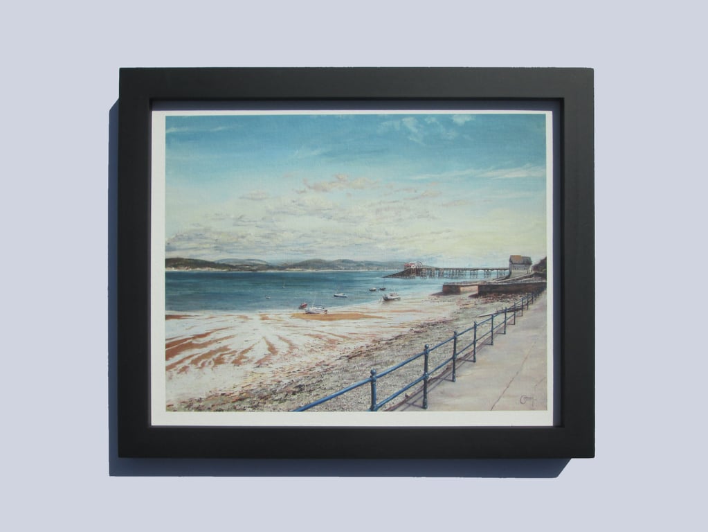 Framed Seascape Fine Art Print of Mumbles Pier Wales- Welsh Coast Seaside Scene