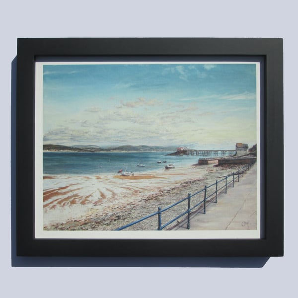 Framed Seascape Fine Art Print of Mumbles Pier Wales- Welsh Coast Seaside Scene