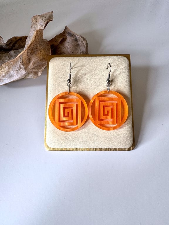 Orozco Maze Acrylic Orange Earrings