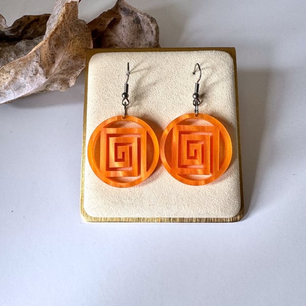 Orozco Maze Acrylic Orange Earrings