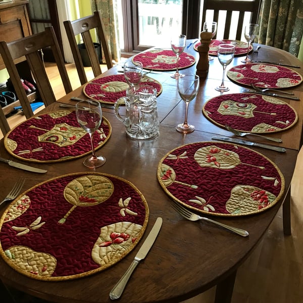Set of eight Japanese Fans & Dragonflies Placemats, with slipcase