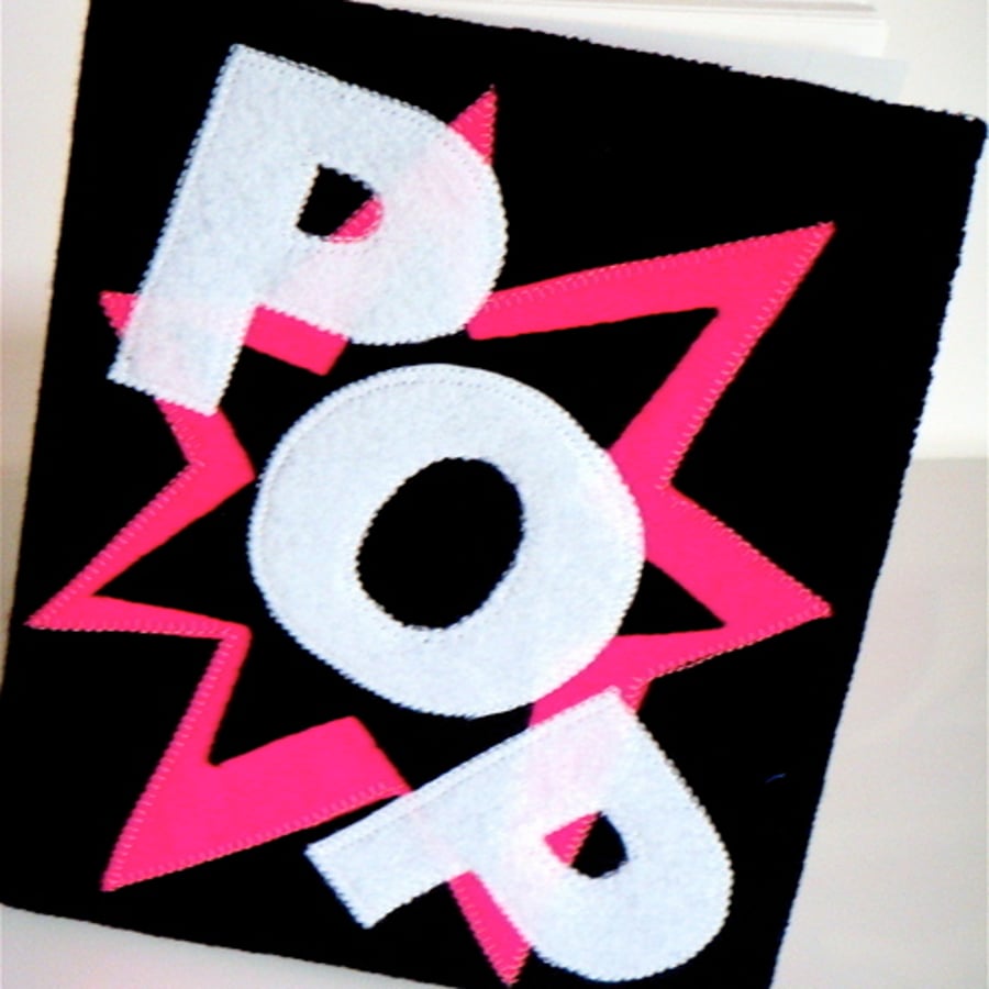 BLACK AND PINK 'POP' FELT COVERED NOTEBOOK/JOURNAL