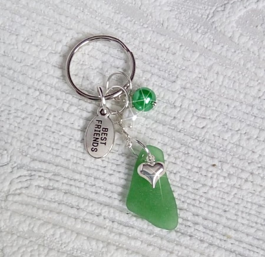 Best friends key ring. Best friend gift. Sea glass key ring.