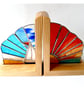 Stained Glass Nautical Bookends Sunset Sailboat Sea on Oak Stands Handmade Art