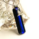 Blue Dichroic Glass Pendant with Silver Heart