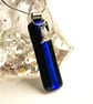 Blue Dichroic Glass Pendant with Silver Heart
