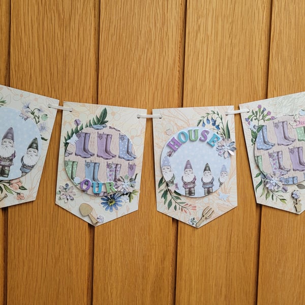 Garden Gnome Pennant Flag Bunting - Pastel Indoor Wall Hanging