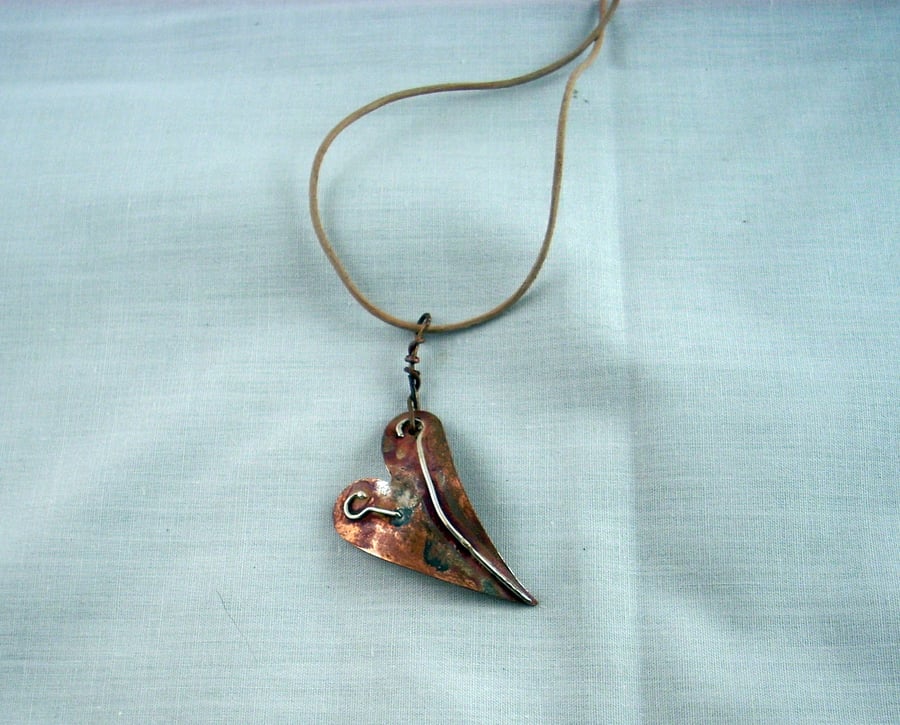 Copper Heart with Silver 'Hooked on You' Pendant