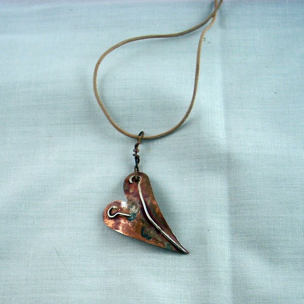 Copper Heart with Silver 'Hooked on You' Pendant