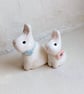 White bunny rabbit with pink poppy flower ceramic figurine  - Image 3