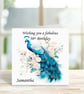Personalised Beautiful Elegant Peacock Birthday Card. Design 4