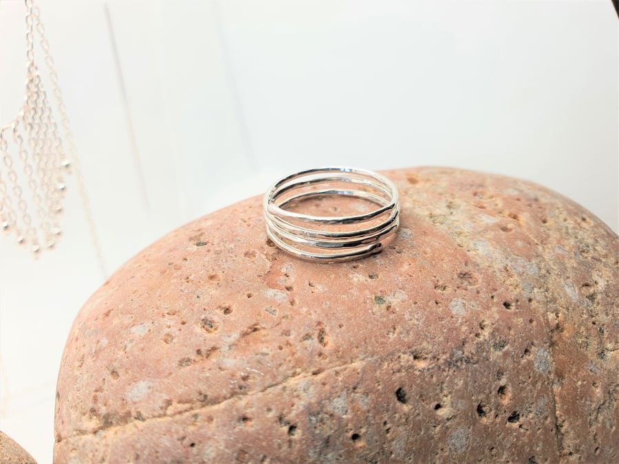 Spiral Sterling Silver Ring, Hammered Silver Ring, Dainty Adjustable Ring