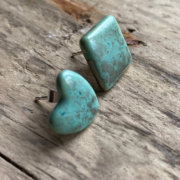 Handmade Ceramic & Silver Stud Earrings