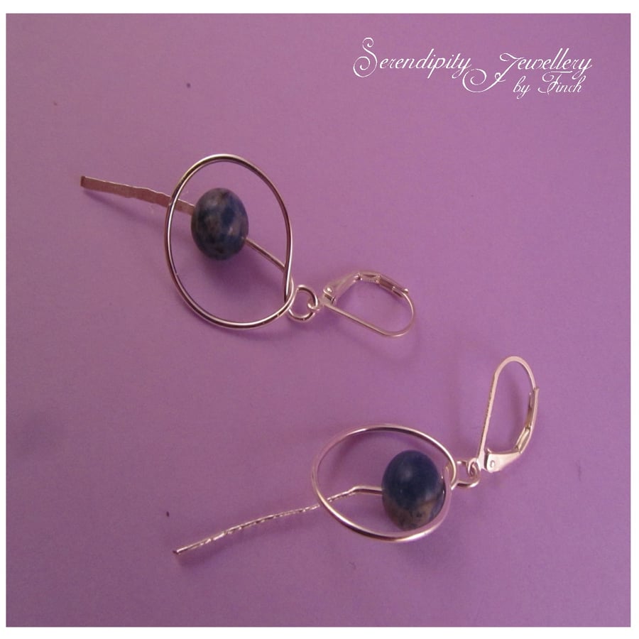 Blue Sodalite Wire Dangle Earrings, Sodalite Earrings, Wire Earrings