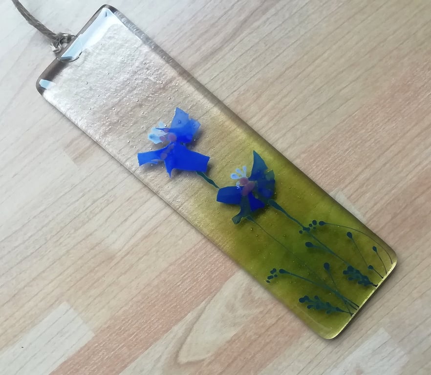 Fused Glass Cornflower Suncatcher: Friendship Gift, Floral Window Hanging
