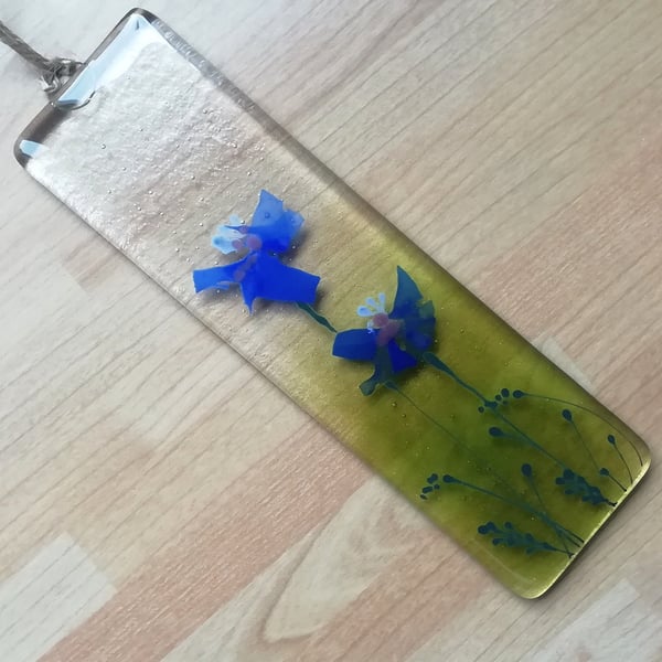 Fused Glass Cornflower Suncatcher: Friendship Gift, Floral Window Hanging