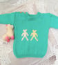 Mint Green Round Neck Chunky Jumper with Teddy Bear Motif for Babies & Toddlers - Image 3