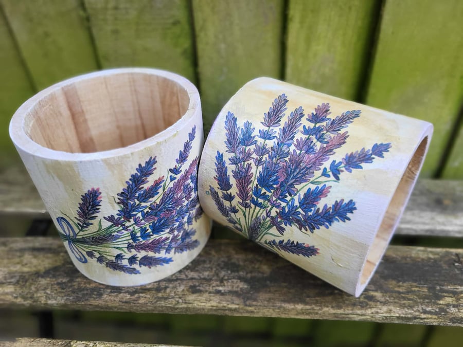 Rustic Lavender Wooden Pencil Holder,Provence Desk Tidy,Handcrafted Gift Pot