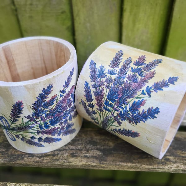Rustic Lavender Wooden Pencil Holder,Provence Desk Tidy,Handcrafted Gift Pot