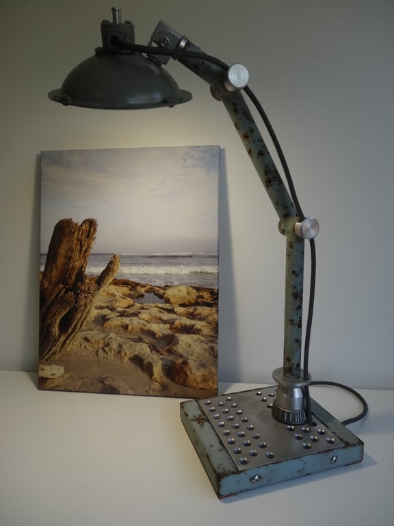 A one of a kind industrial desk, table lamp
