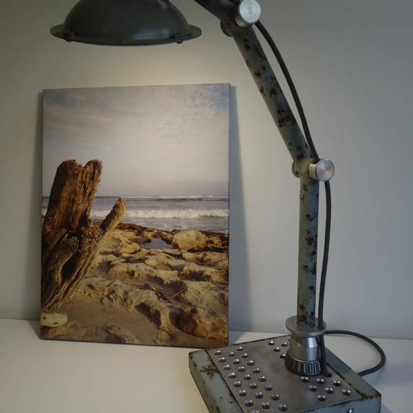 A one of a kind industrial desk, table lamp