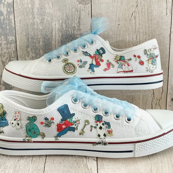 Alice In Wonderland Wedding Trainers Shoes. Blue Theme