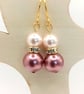 Pearl Earrings - Pink Pearl Earrings with Diamanté Crystal Rondelles - Image 4