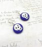 Skulls on purple fabric button dangle earrings -  Seconds Sunday - Image 2