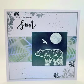 Son Birthday Card - cards, embossed card, nature, bear, eagle