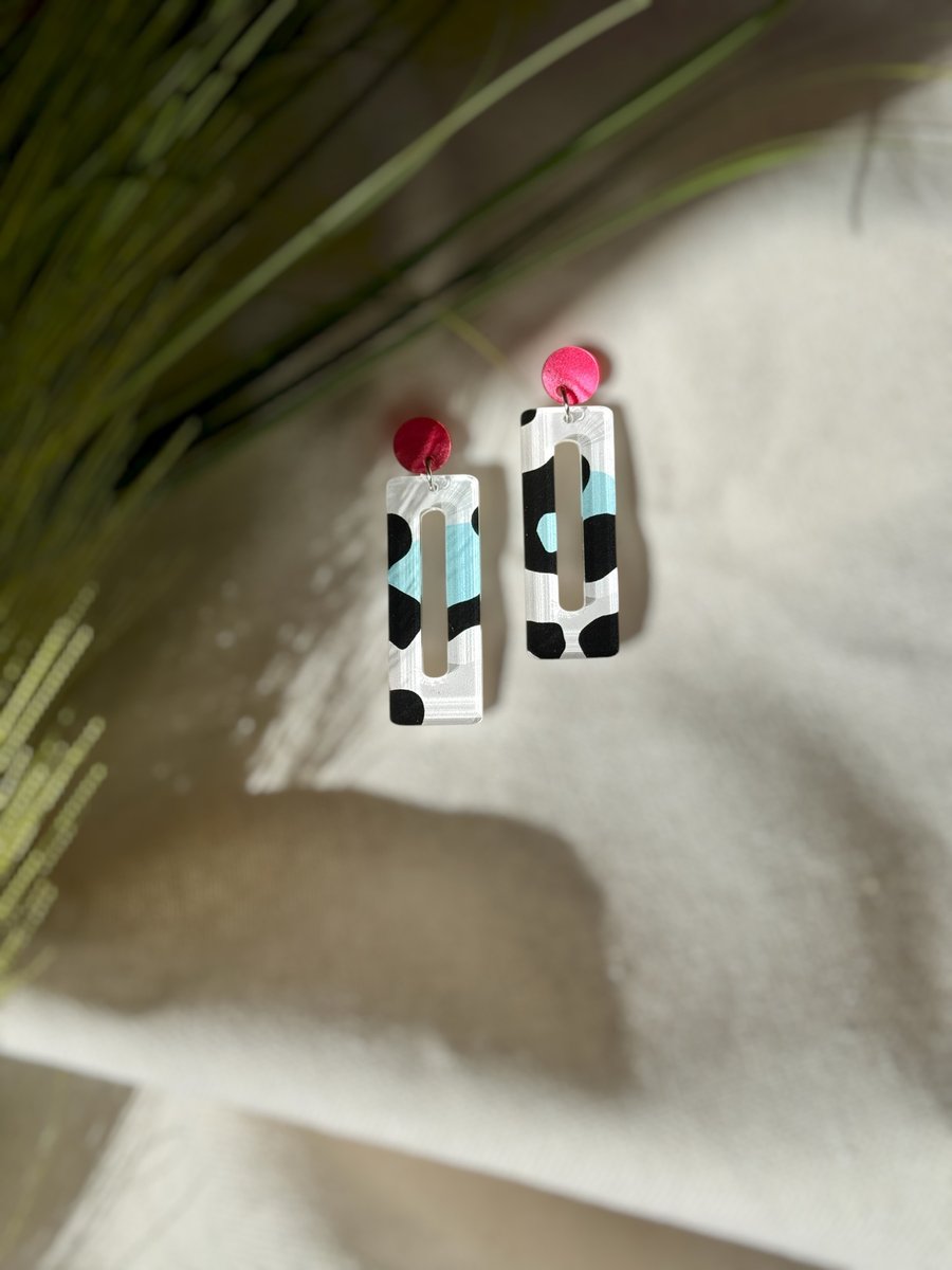 Animal Print Geometric Rectangle Statement Earrings