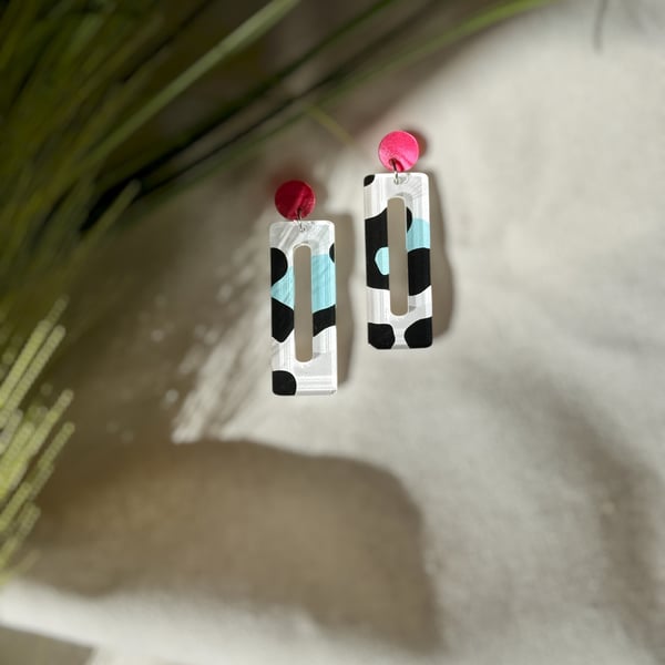 Animal Print Geometric Rectangle Statement Earrings