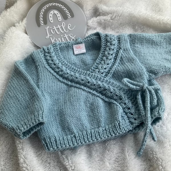 Hand Knitted Newborn Wrapover Cardigan (0-3 months)