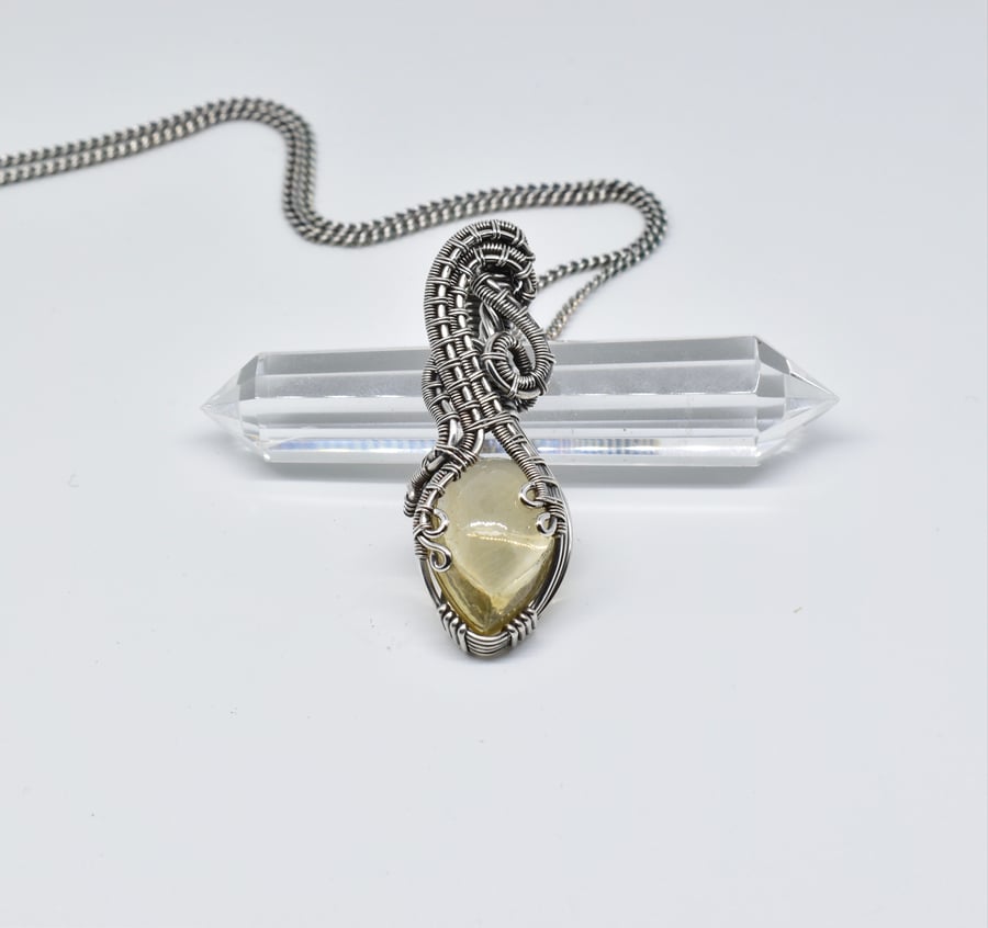 Citrine and Silver Wire Woven Pendant