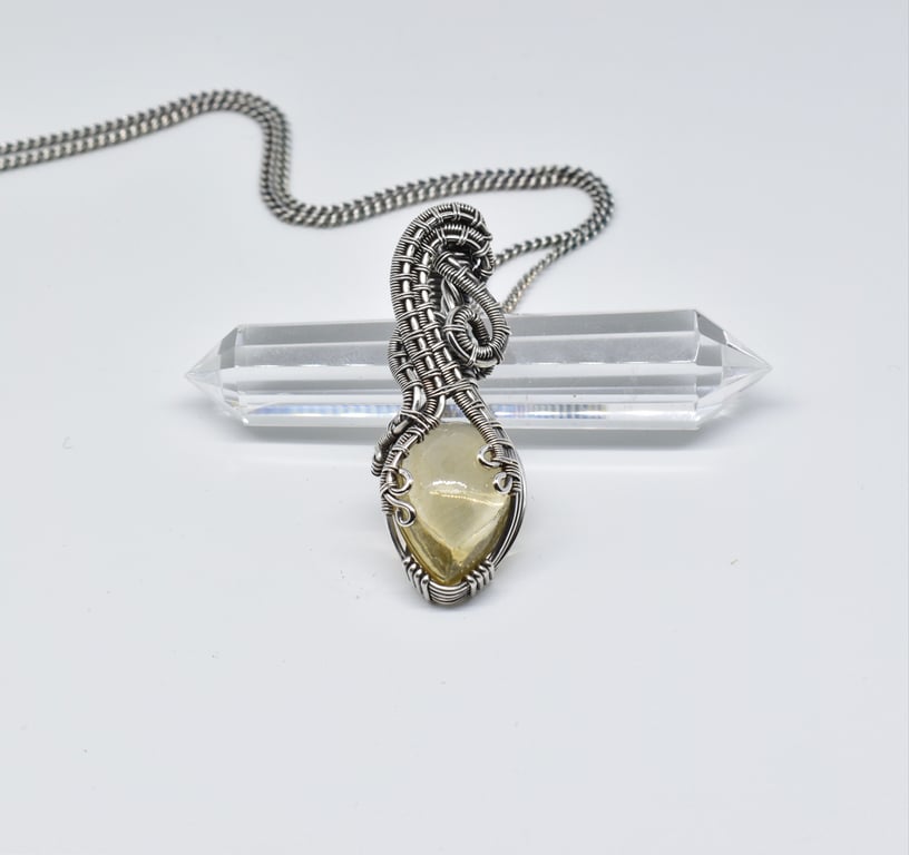Citrine and Silver Wire Woven Pendant