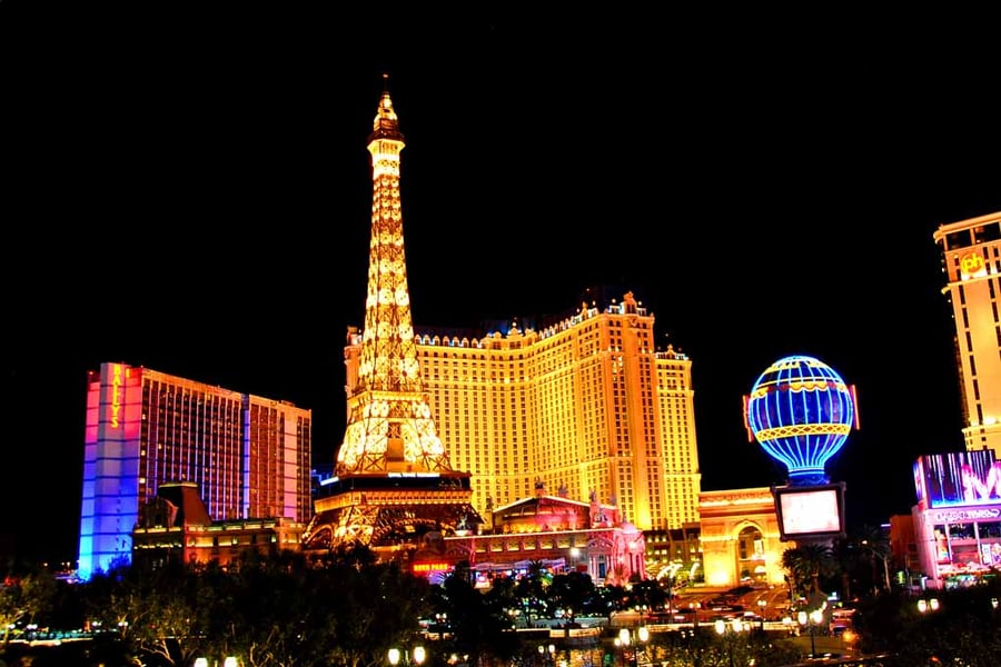 Las Vegas Skyline Cityscape At Night America 18"x12" Print