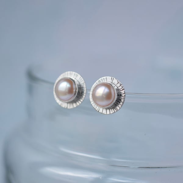 Pearl Earrings - Silver Stud Earrings - Handmade Artisan Jewellery 