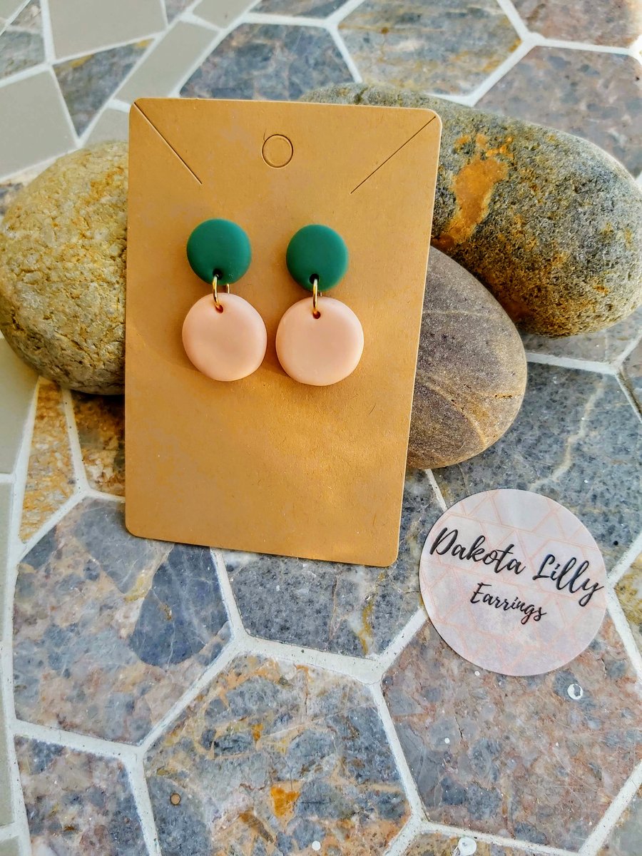 Green and peach polymer clay earrings