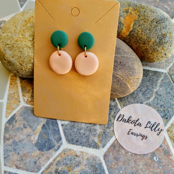 Green and peach polymer clay earrings