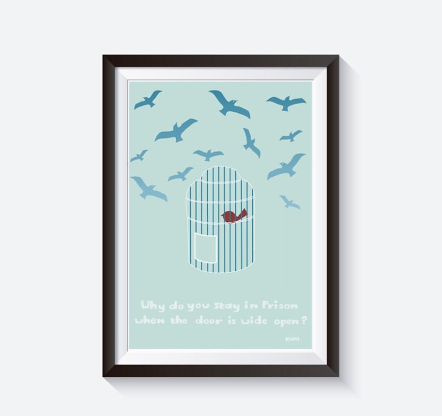 Rumi quote, Illustration quote print, illustrated quote, birds illustration