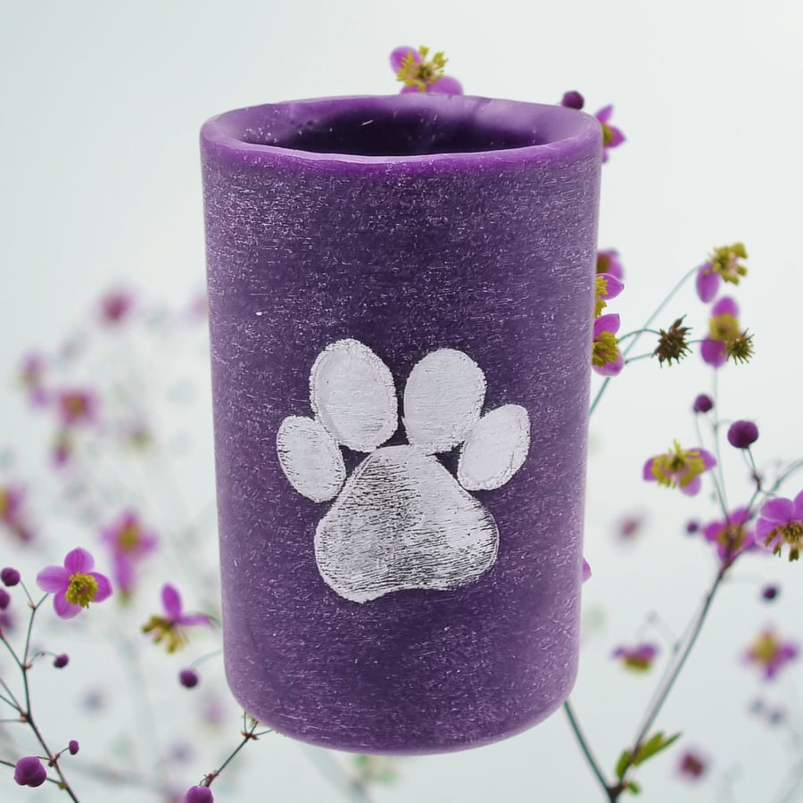 Wide Cylinder Purple Wax Vase With Silver Paw Decoration Gift Free Shipping