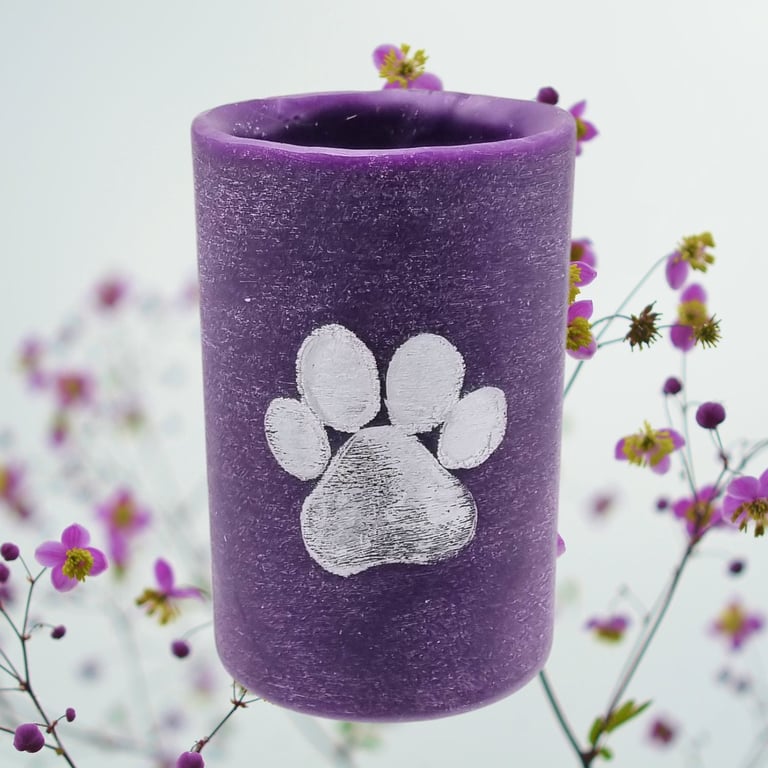 Wide Cylinder Purple Wax Vase With Silver Paw Decoration Gift Free Shipping