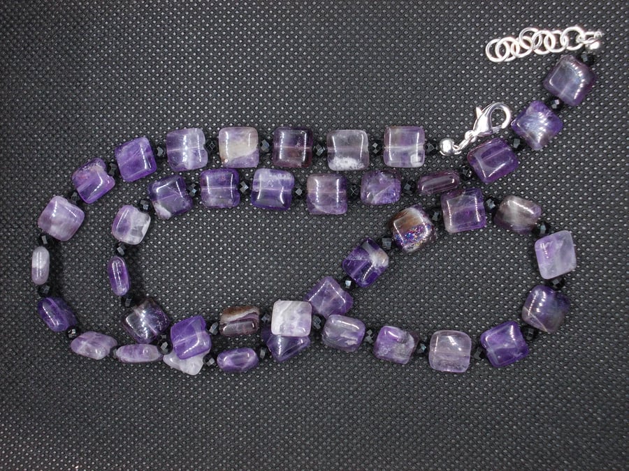 SALE - Amethyst and black spinel long line necklace
