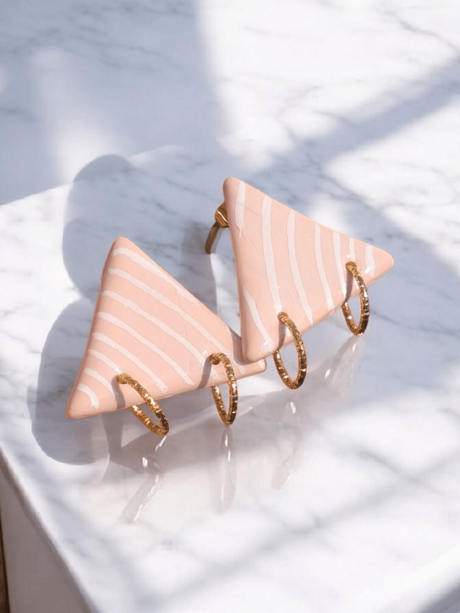 Triangle Hand painted Tribal pattern polymer clay Earrings with earring post