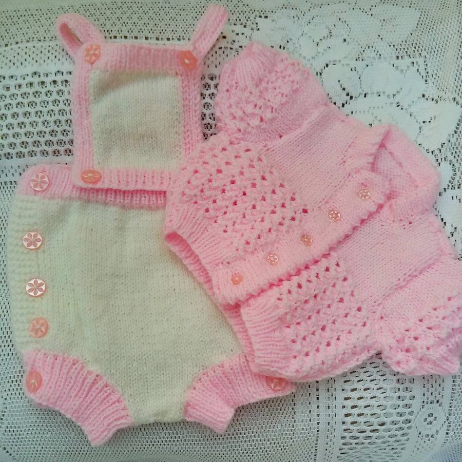 Baby's Romper and Cardigan Set, Hand Knitted Baby Outfit, Baby Shower Gift
